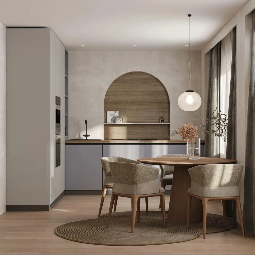 кухня в пыльно голубом цвете